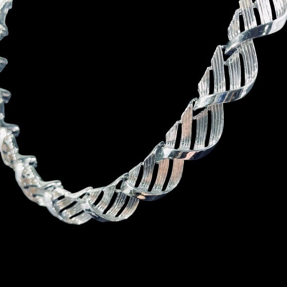 Pakula Silver Tone Twisted Link Collar Necklace Vintage Statement Adjustable 16" - Picture 4 of 6
